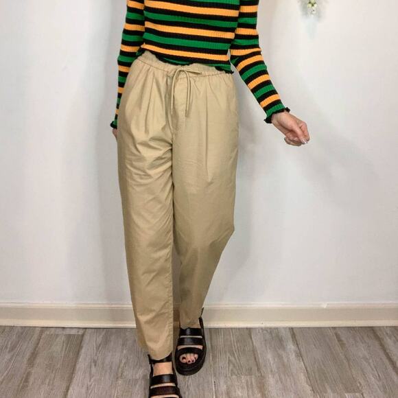 NWT ZARA Cropped Joggers drawstring waist tapered leg tan khaki 2484 - Picture 1 of 10